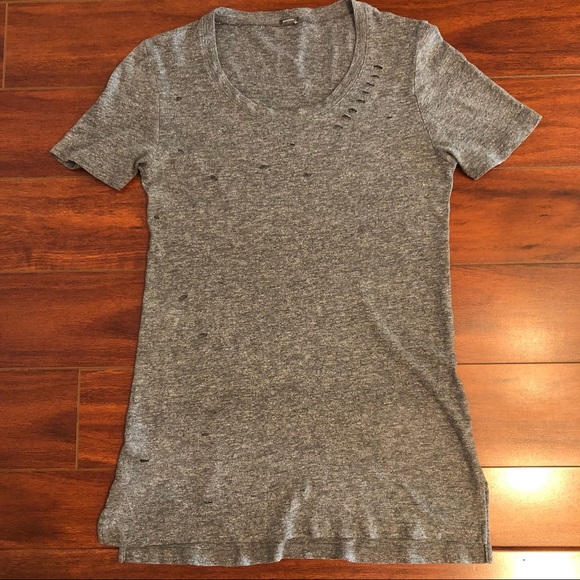 Monrow Gray Crew Neck Distressed Short Sleeve T-Shirt - Picture 5 of 9